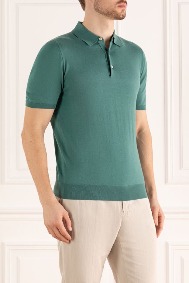 Kiton fitted green cotton polo shirt with buttons for men 144553 - photo 3