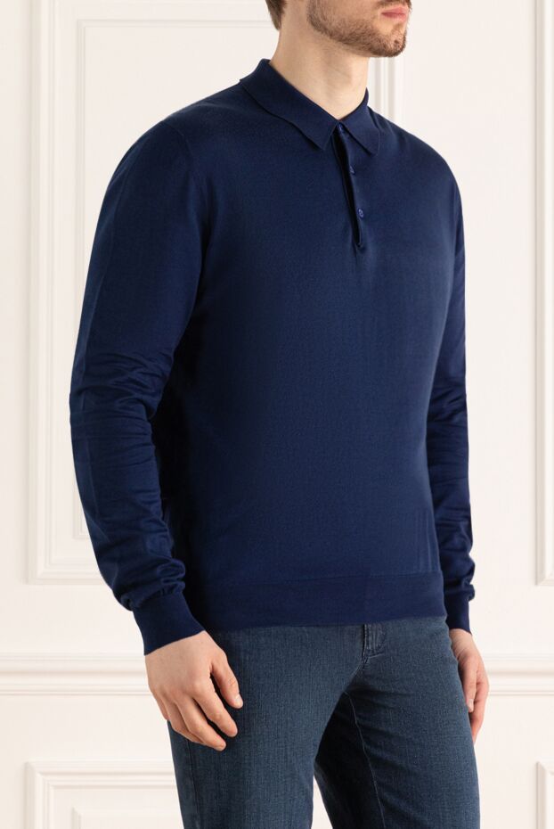 Kiton blue polo shirt made of cotton yarn with tight knit and button collar 144554 - photo 3