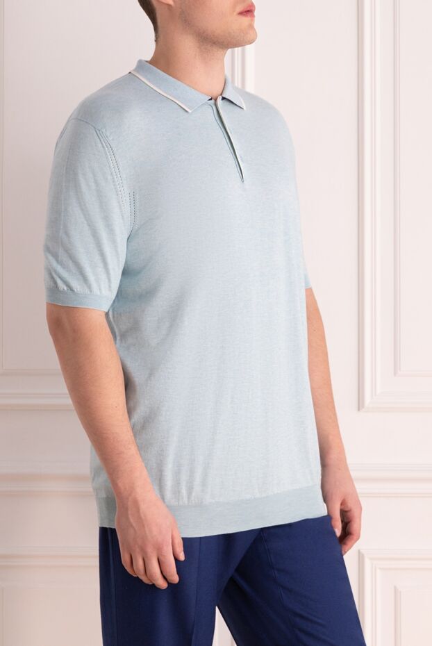 Kiton blue cotton and cashmere polo for men 144564 - photo 3