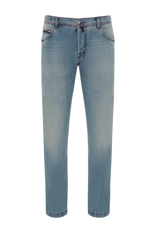 Kiton men's blue straight leg jeans with red leather patch 144606 - photo 1