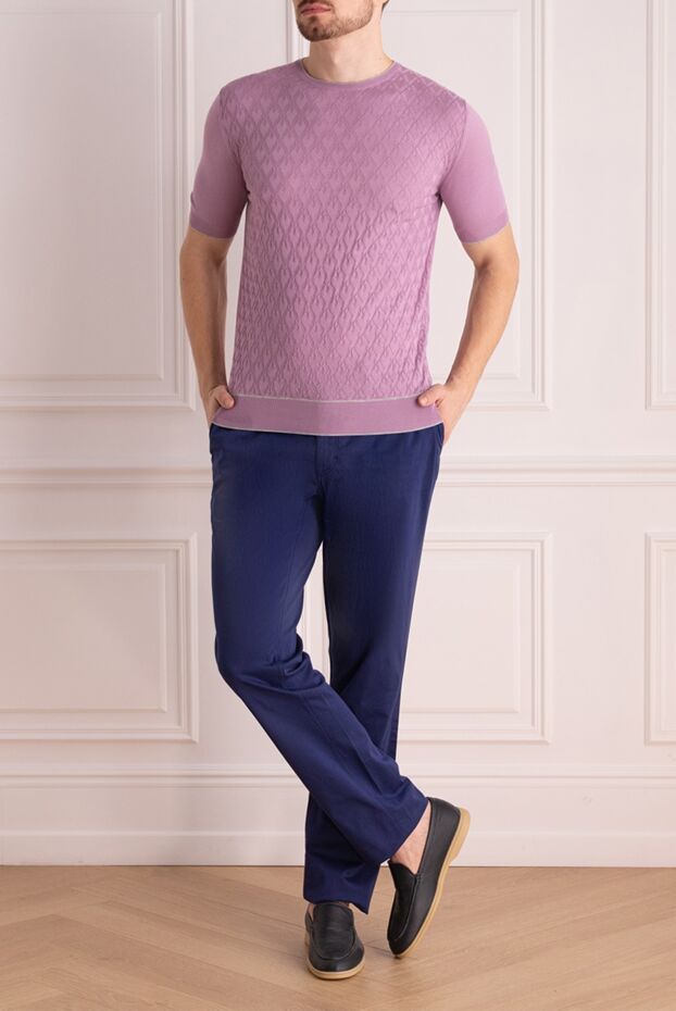 Cesare di Napoli man short sleeve jumper in silk and cotton pink for men buy with prices and photos 144610 - photo 2