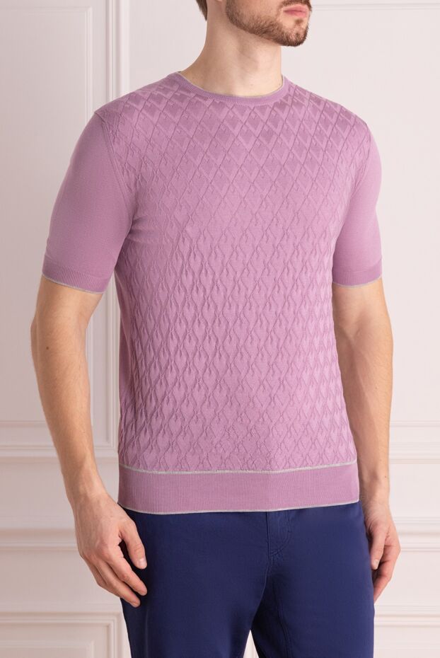 Cesare di Napoli pink short-sleeve jumper with textured pattern for men 144610 - photo 3