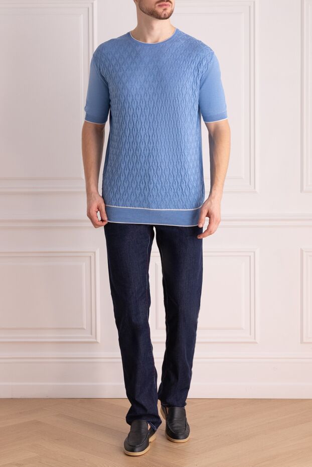 Cesare di Napoli short sleeve jumper made of silk and cotton blue for men 144612 - photo 2