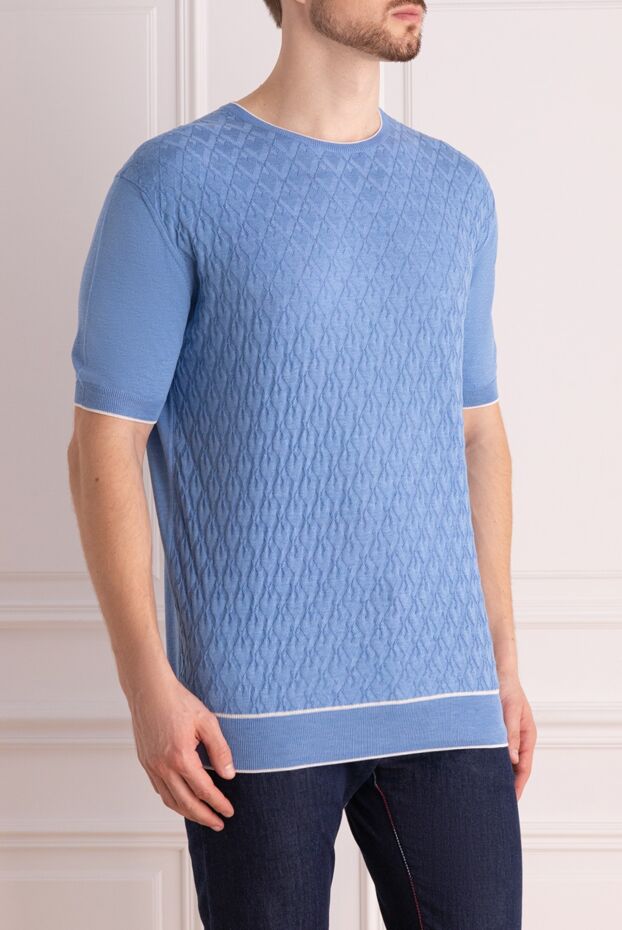 Cesare di Napoli short sleeve jumper made of silk and cotton blue for men 144612 - photo 3