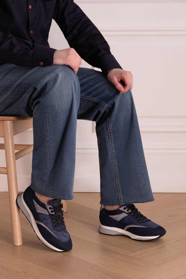 Santoni blue men's textile sneakers 144640 - photo 3