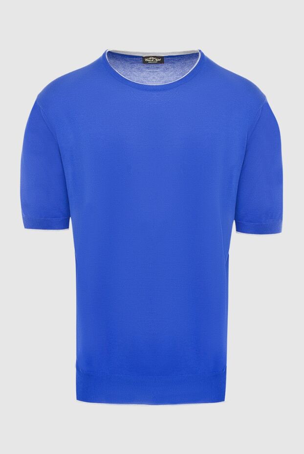 Cesare di Napoli man short sleeve jumper in silk and cotton blue for men buy with prices and photos 144744 - photo 1