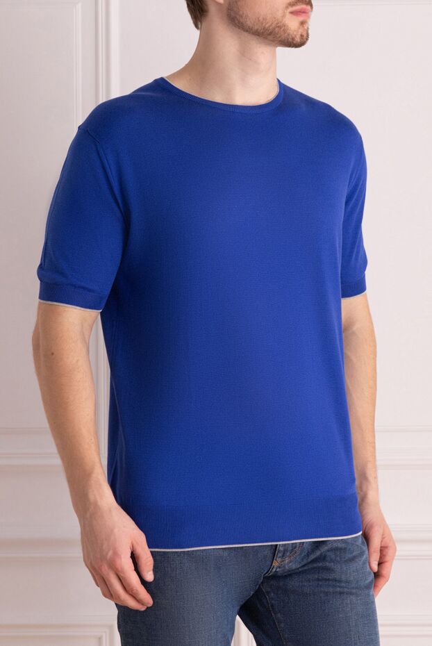 Cesare di Napoli blue short-sleeve jumper with contrast edges for men 144744 - photo 3