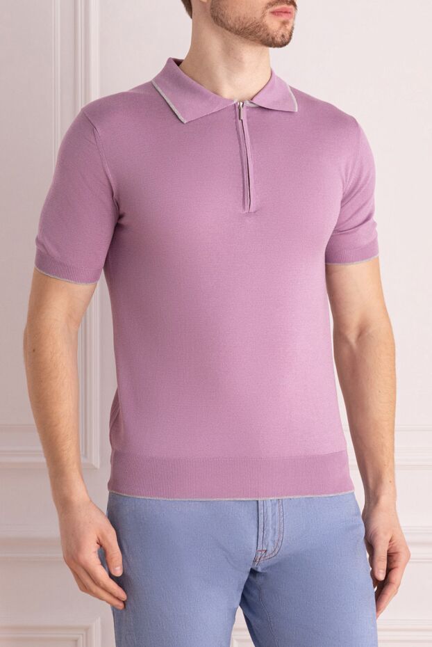 Cesare di Napoli pink polo shirt with contrast piping men's 144748 - photo 3