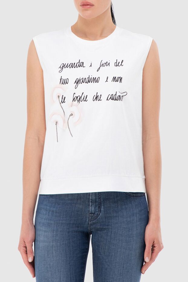 Peserico women's white cotton top with print 144789 - photo 3