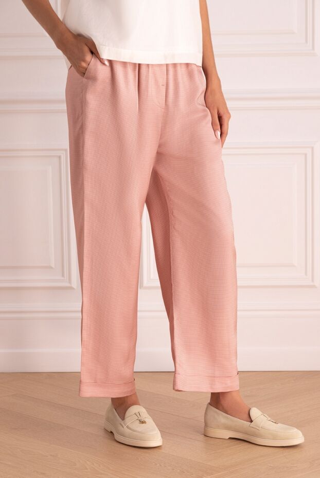 Peserico women's pink pants with a small check pattern 144794 - photo 3
