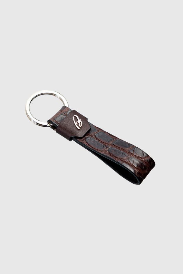Brioni brown alligator leather keychain decorated with a logo for men 144856 - photo 3