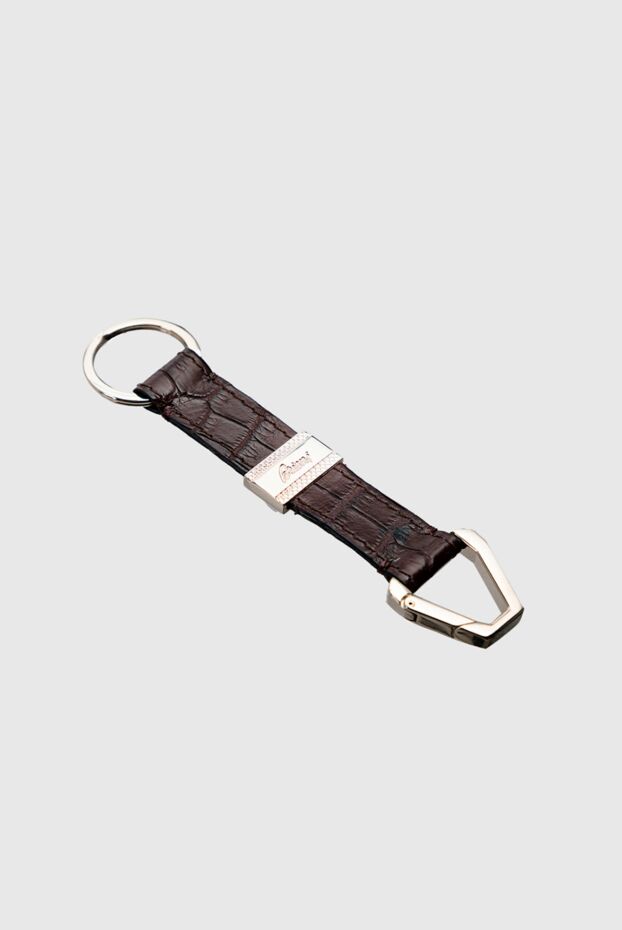 Brioni brown alligator leather keychain with a carabiner decorated with a logo for men 144865 - photo 3