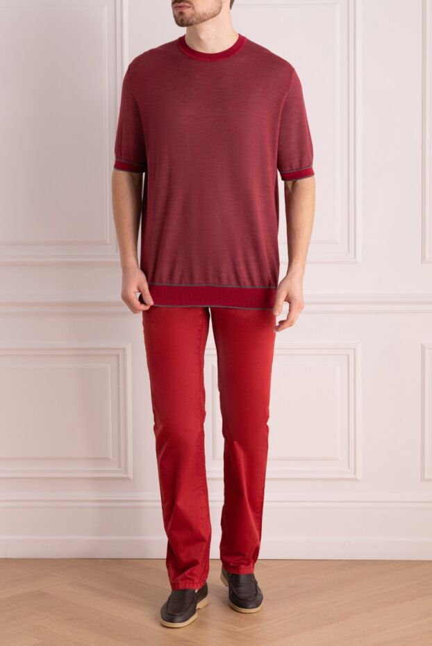 Cesare di Napoli man jumper with short sleeves made of cotton and silk, burgundy for men buy with prices and photos 144878 - photo 2