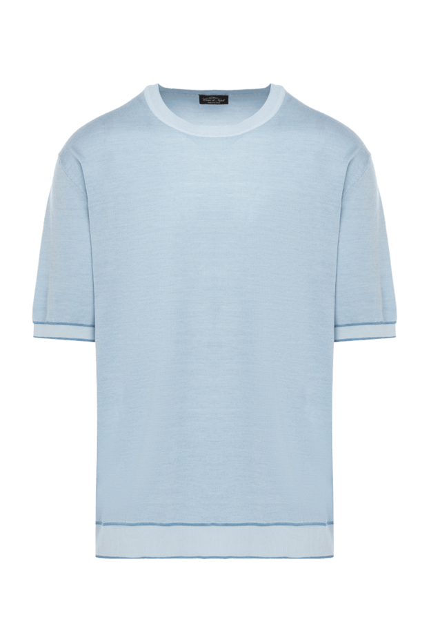 Cesare di Napoli man short sleeve jumper in silk and cotton blue for men buy with prices and photos 144882 - photo 1