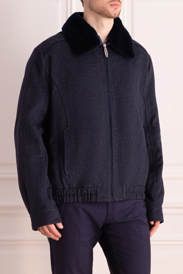Stefano Ricci men's blue cashmere and genuine leather jacket 144895 - photo 3