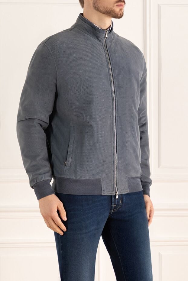 Barba Napoli mens light blue perforated suede zip-up jacket 145094 - photo 3