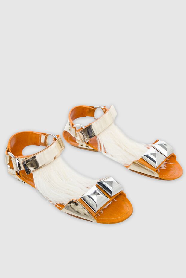 Giambattista Valli women's leather sandals with metal accessories and feathers, yellow 145111 - photo 3