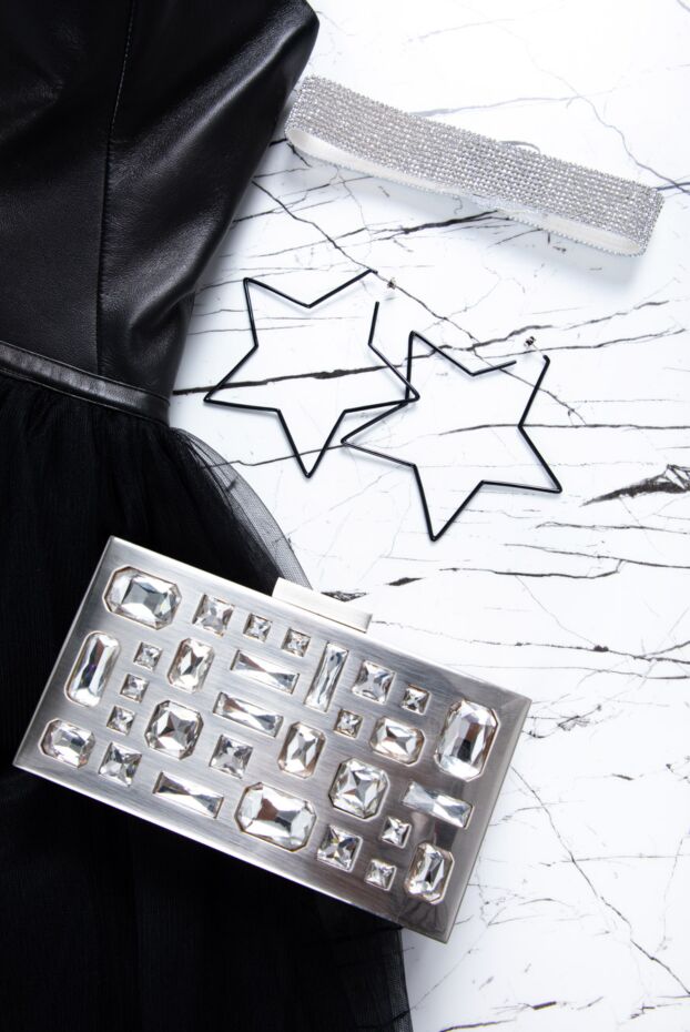 Annabella clutch bag for women gray decorated with large crystals 145206 - photo 2