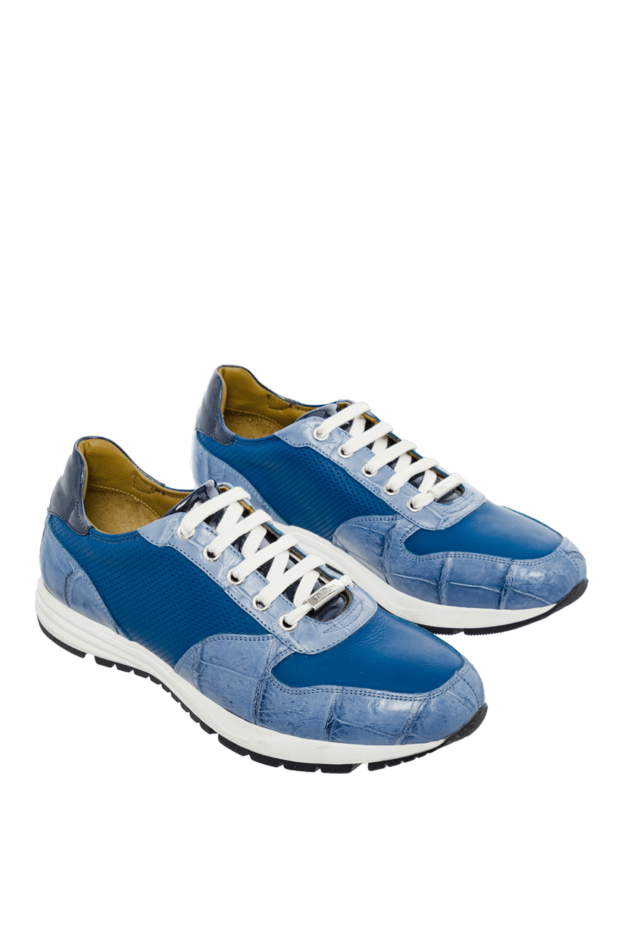 Tardini blue sneakers with alligator leather trim and textile inserts 145409 - photo 3