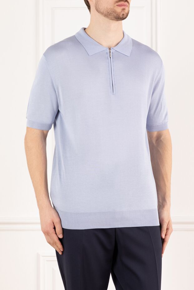 Cesare di Napoli silk polo shirt light blue with zipper men's 145413 - photo 3
