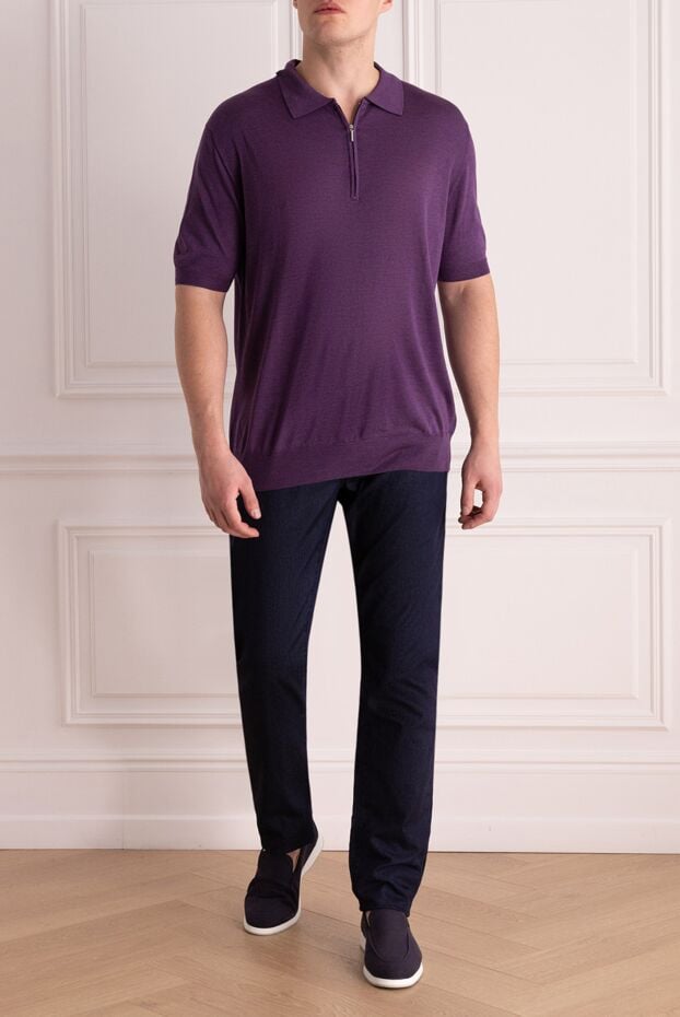 Cesare di Napoli purple polo shirt made of smooth silk with a zipper 145415 - photo 2