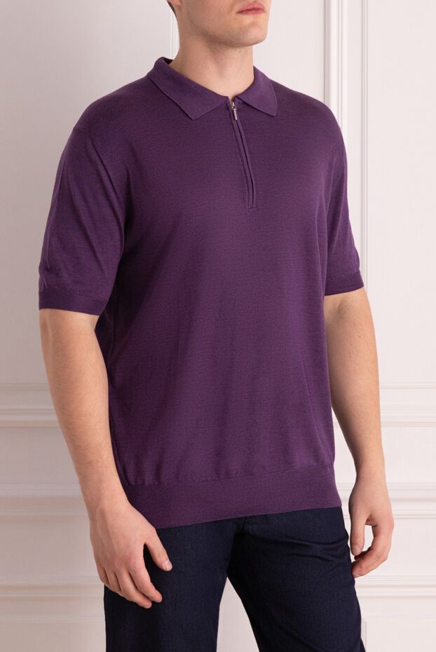 Cesare di Napoli purple polo shirt made of smooth silk with a zipper 145415 - photo 3
