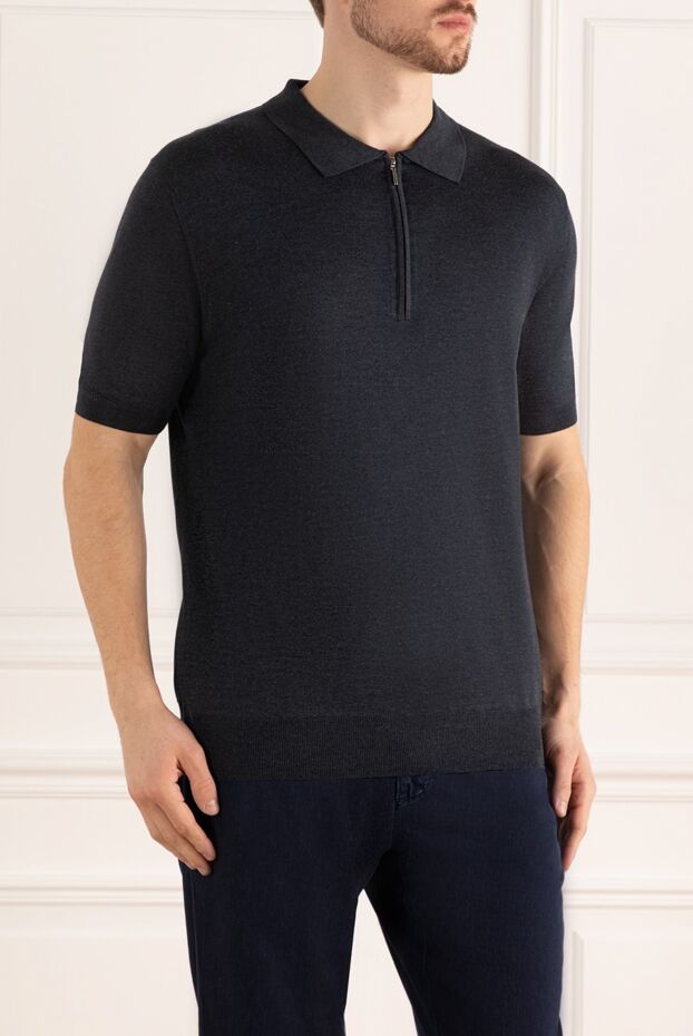 Cesare di Napoli silk polo shirt dark grey with zipper men's 145418 - photo 3