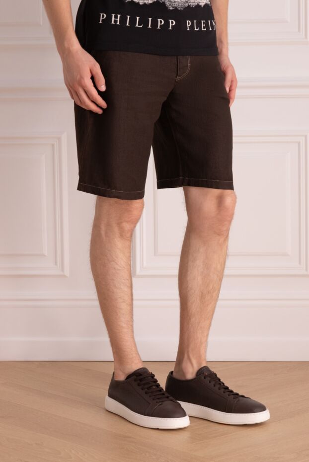 Zilli men's linen shorts brown with embroidery on the back pocket 145455 - photo 3