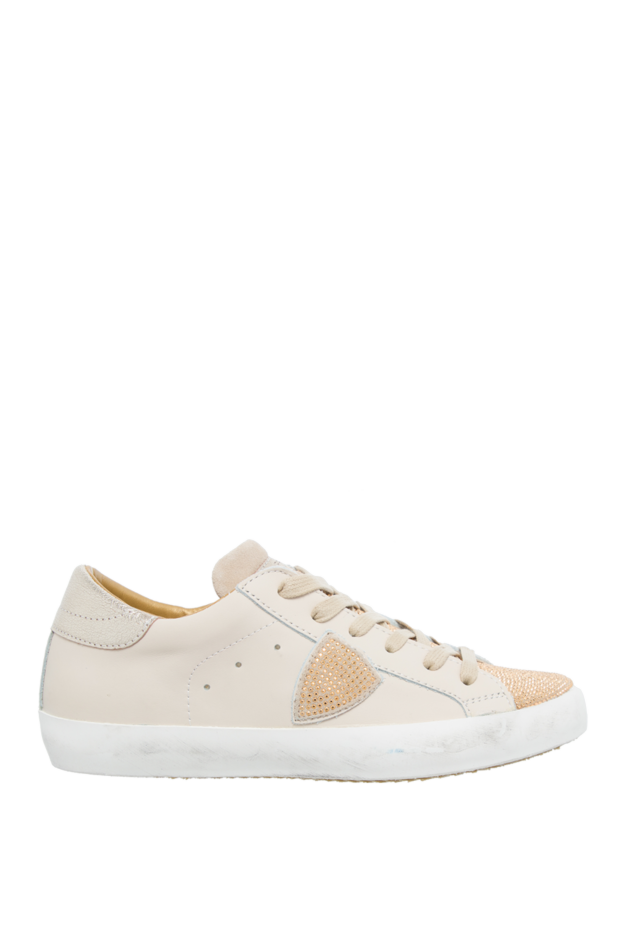 Philippe Model women's leather sneakers with shiny rhinestones beige 145518 - photo 1