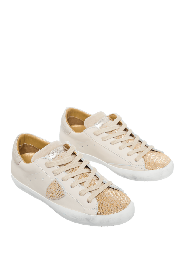 Philippe Model women's leather sneakers with shiny rhinestones beige 145518 - photo 3