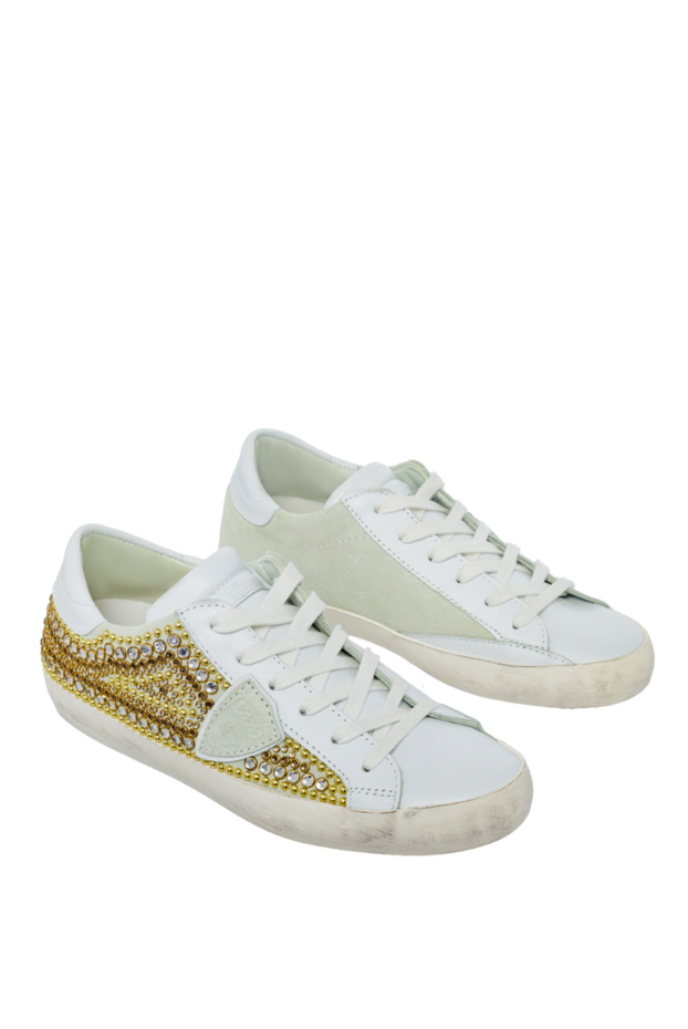 Philippe Model women's leather sneakers with decorative yellow rhinestones white 145520 - photo 3