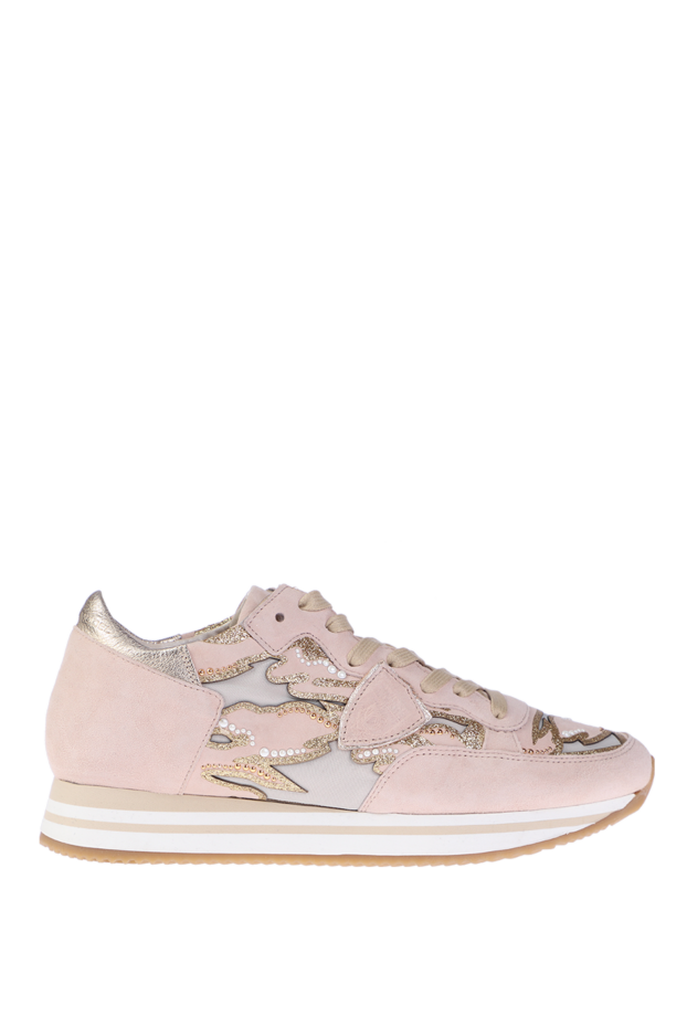 Philippe Model women's leather sneakers with shiny inserts beige 145522 - photo 1