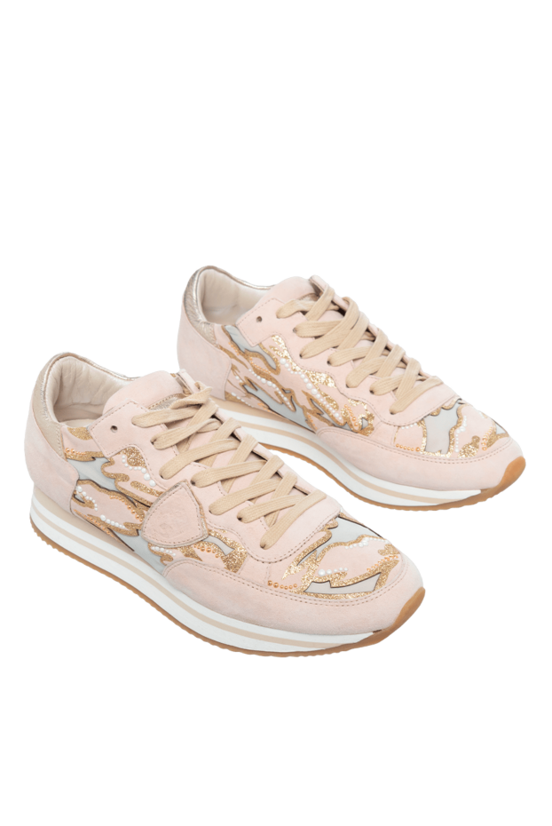 Philippe Model women's leather sneakers with shiny inserts beige 145522 - photo 3
