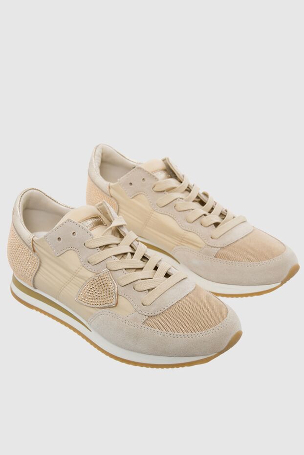 Philippe Model women's leather sneakers with rhinestones beige 145524 - photo 3