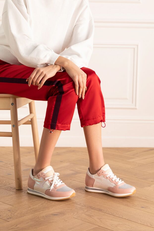 Philippe Model women's leather sneakers with pearlescent inserts pink 145527 - photo 2