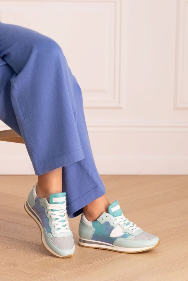 Philippe Model women's leather sneakers with pearlescent inserts blue 145528 - photo 2