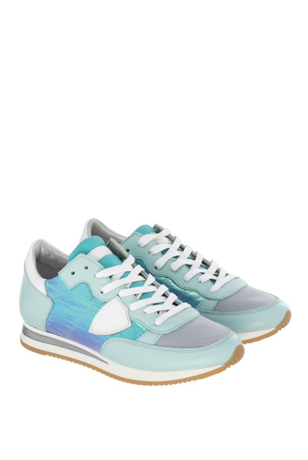 Philippe Model women's leather sneakers with pearlescent inserts blue 145528 - photo 3