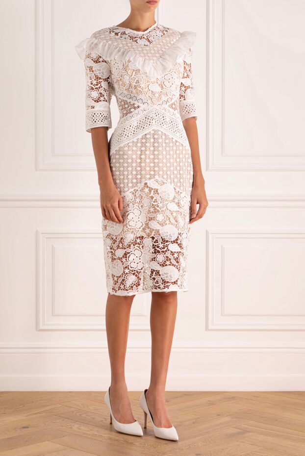 Fleur de Paris lace white midi dress with a figured yoke and frill 146301 - photo 3