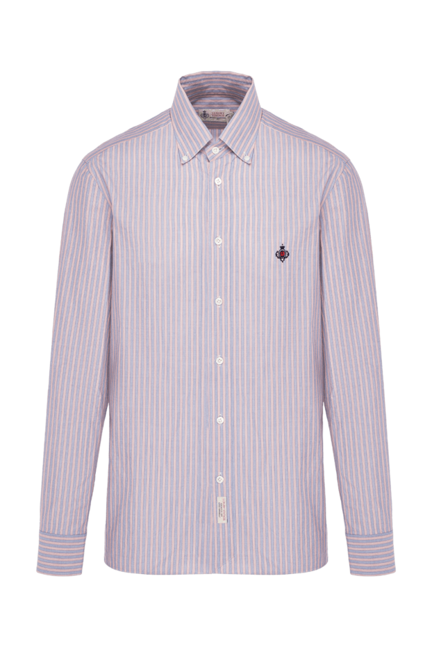 Borrelli men's light striped cotton shirt with embroidery on the chest 146370 - photo 1