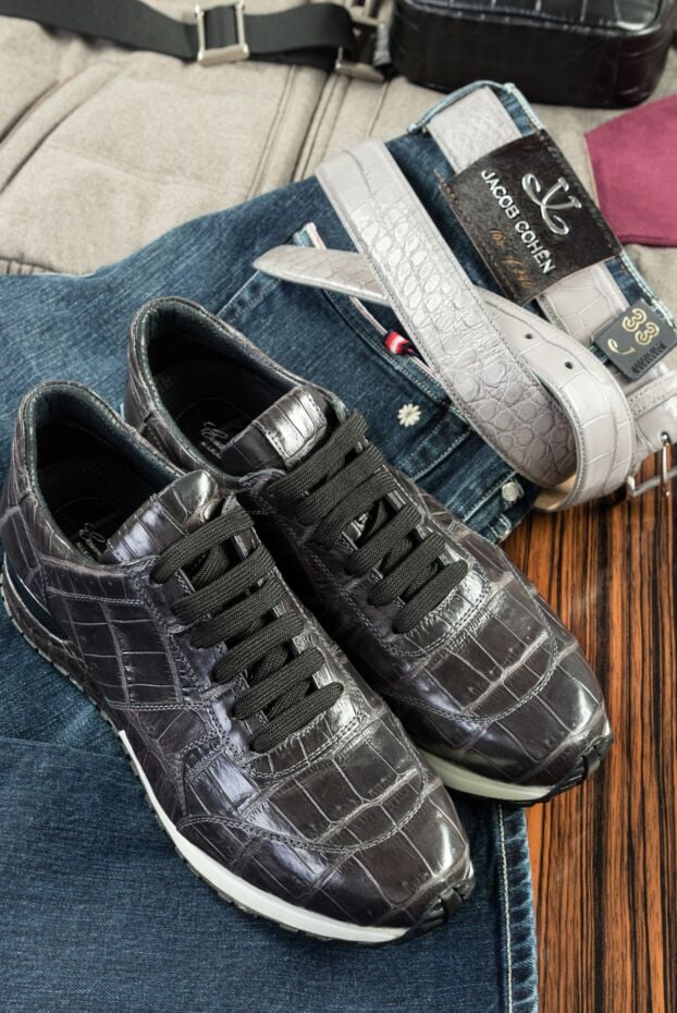 Cesare di Napoli crocodile leather sneakers black on sports sole 146536 - photo 2