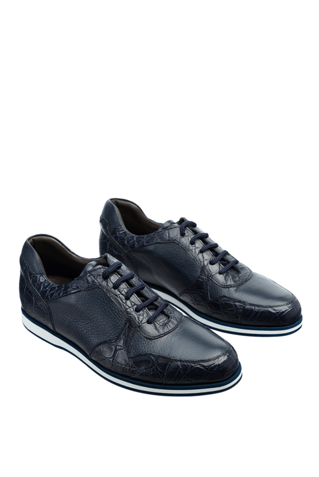 Cesare di Napoli dark blue men's sneakers made of calfskin and crocodile leather 146647 - photo 3