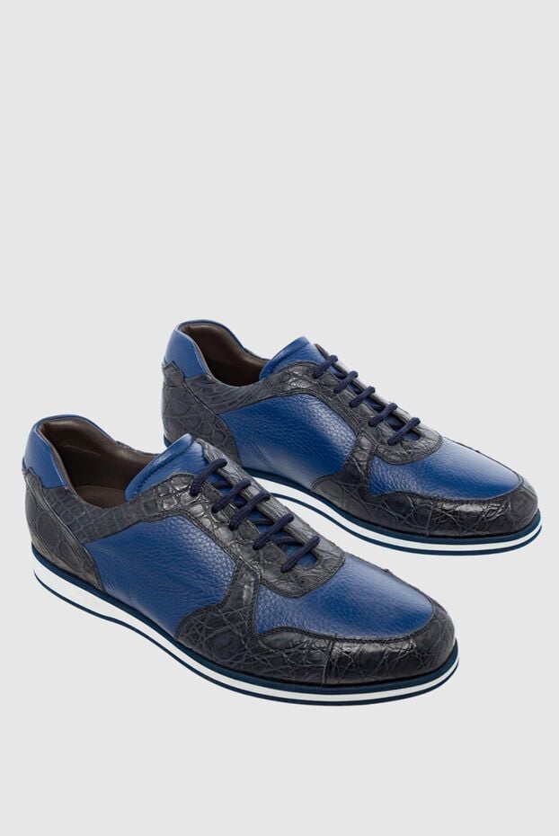 Cesare di Napoli leather sneakers with crocodile inserts, blue, men's 146648 - photo 3