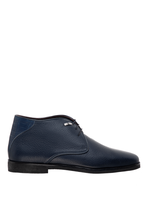Men's leather and crocodile leather boots in blue - photo 1