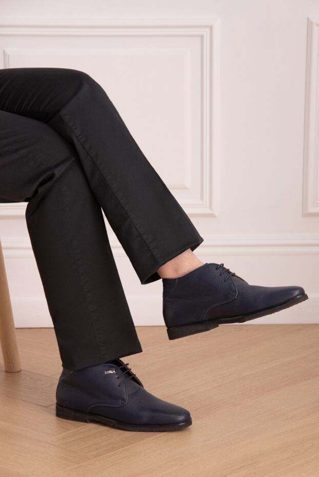 Zilli men's leather and crocodile leather boots in blue 146720 - photo 3