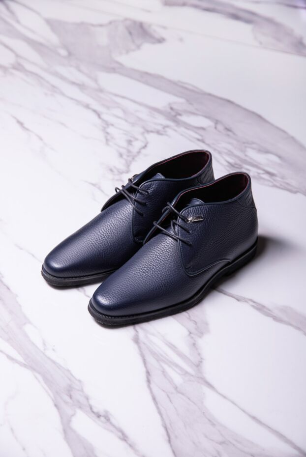Men's leather and crocodile leather boots in blue - photo 2