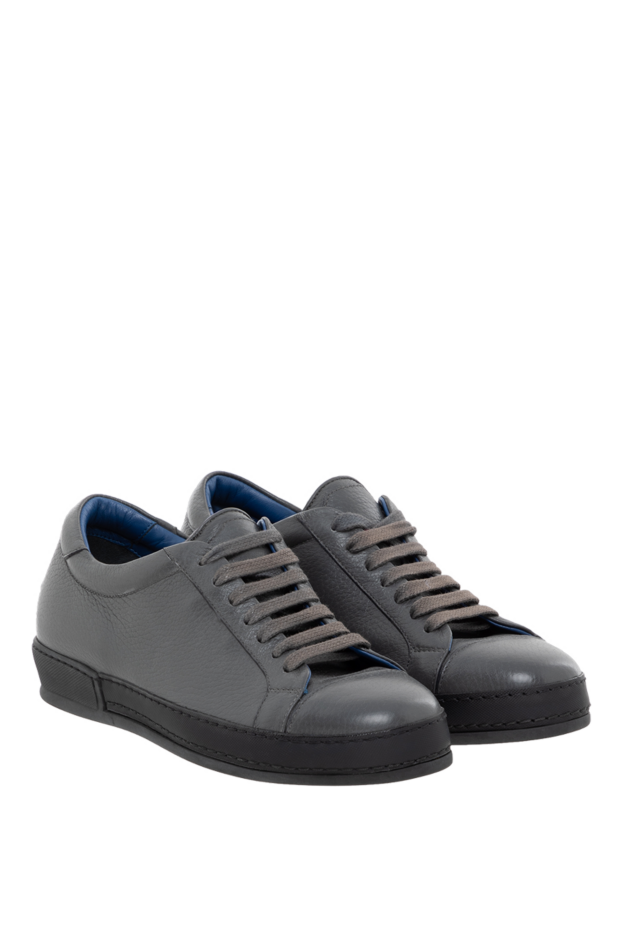 Cesare di Napoli men's leather sneakers in graphite color with textile lacing 146740 - photo 3
