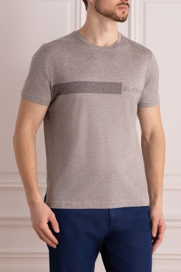 Bilancioni gray t-shirt with horizontal insert and logo on chest for men 146757 - photo 3