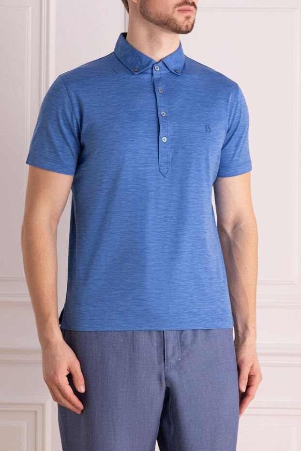 Bilancioni blue cotton polo with textured thread and placket fastening 146789 - photo 3