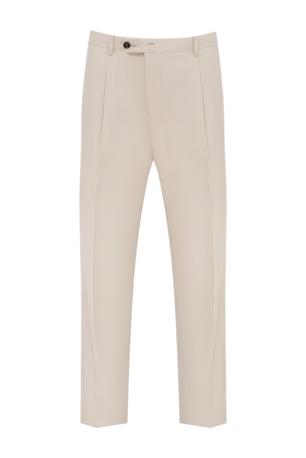 Men's cotton trousers beige with classic creases - photo 1