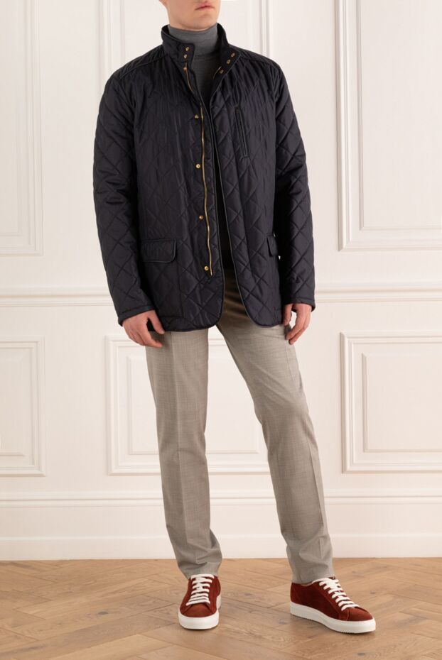 Hettabretz men's dark blue quilted silk and wool jacket with stand-up collar 146931 - photo 3